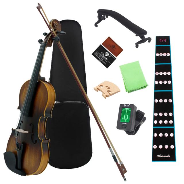 Conjunto de Violino Acústico IRIN Professionais Matte para Iniciantes com Estojo, Arco e Acessórios em Basswood - Tamanho 4/4