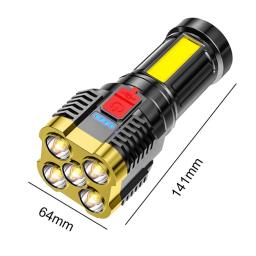 Lanterna LED portátil ao ar livre, luz de tochas, lâmpada, USB recarregável, Power Display, projectores laterais COB, 4 modos de iluminação - Image 2