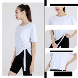 Blusas esportivas mulher dança esportes prática roupas soltas ajuste superior para a aptidão feminina manga curta camiseta de treinamento para as mulheres - Image 3