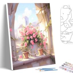 Sdoyuno kit de pintura por número vaso flor arte a óleo diy artesanato kit pintura tintas acrílicas moderna arte da parede marcadores cor decoração do quarto - Image 2