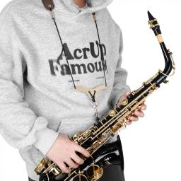 Correia de couro do pescoço do saxofone com pressão do metal, menos almofada do esforço, almofada grossa macia, marrom preto, 22,8 "comprimento - Image 3