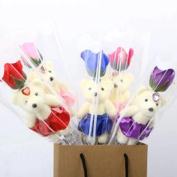 Flores artificiais rosas, urso sabonete, presente do dia das mães para a mamãe, presente de aniversário para amigo, casamento Home Decorações, 1 5pcs - Image 3