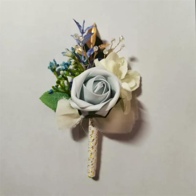 Pulseira e Bracelete de Rosas Azuis Royal com Broche de Flores - Acessórios Elegantes para Festas, Casamentos e Decoração Fotográfica