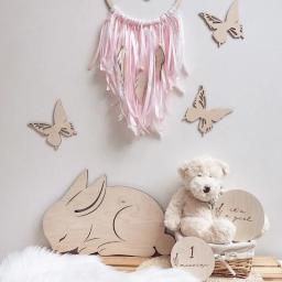 Adesivo de parede de madeira para quarto infantil, ornamentos, coelho, pássaro, borboleta, bebê, crianças, decoração do quarto, acessórios - Image 1