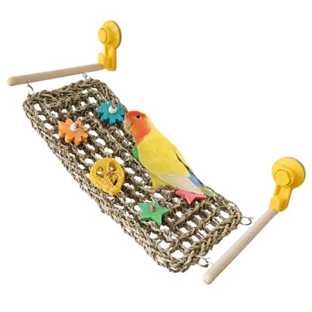 Rede de Pássaros com Ventosa, Brinquedos Interativos e Escada de Poleiro para Papagaios e Outros Pássaros