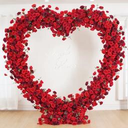 Arranjo floral de folha verde rosa vermelha com base de pano decoração cenário de casamento em forma de coração arco quadro palco flor suporte a8223 - Image 3
