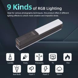 Dimmable Foldable RGB LED Light Stick Handle, 9 Efeitos de Iluminação, Suporte Controle Sem Fio, 114 Beads, 20W, 3200K-5500K - Image 3