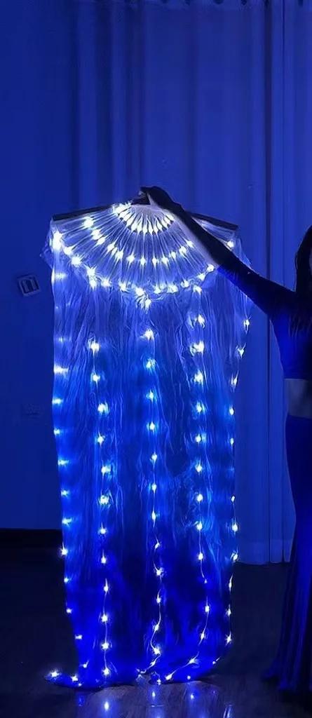 Acessórios para Dança do Véu de Seda com Luzes LED Azuis e Brancas, Trajes para Prática e Performance de 180cm