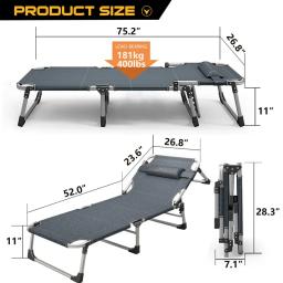 Camping cama dobrável ao ar livre com berço de colchão, Pernas de aço inoxidável portáteis resistentes resistentes, Berço para dormir, 400 Lbs - Image 2
