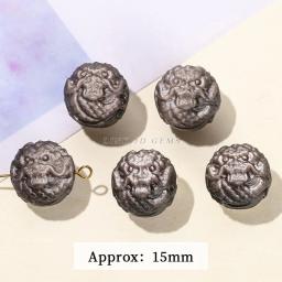 Dragon Ball Esculpido Talão com Buraco, Prata Obsidian, Pedra Natural, Fazer Jóias, Colar DIY, Pulseira, Pingente Acessório, 1 Pc - Image 6