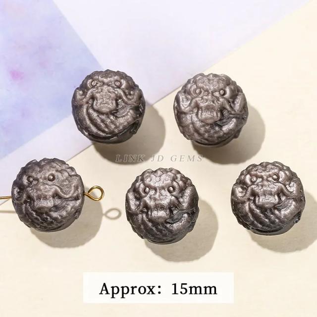 Colar e Acessórios de Pedra Natural Obsidiana com Design de Dragão Esculpido em Talão com Buraco para DIY