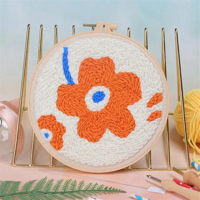 Kit Completo de Bordado de Flores para Iniciantes: Agulha, Fios, Caneta Mágica, Aro para Tapete e Moldura de Ponto Cruz.