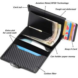 Suporte de cartão de crédito de fibra de carbono masculino carteira de metal inteligente RFID pop-up fino fino bolsa preta pequena estojo de metal - Image 3