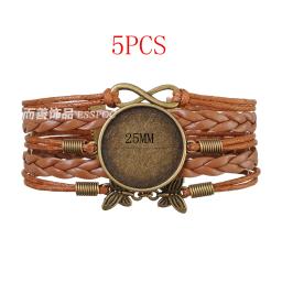 Pulseira de couro multi-camada 5 peças, faça você mesmo 25mm redonda foto vidro cabochão fazendo pulseira bracelete base em branco moldura bandeja joias - Image 2