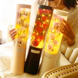 Balde De Flor De Sabão Com Luzes De Corda, Flores Artificiais Rosa, 9 Rosas, Luxo, Requintado, Melhor Presente, Melhor Presente - Image 1
