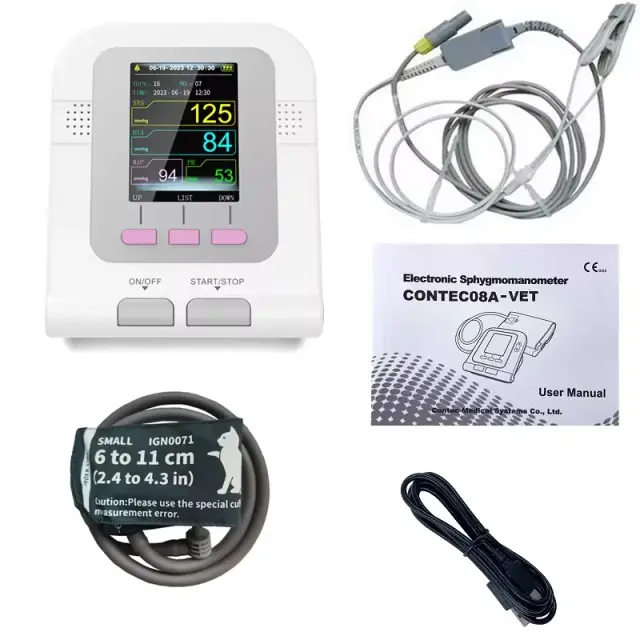 Detector de Pressão Arterial Veterinário CONTEC08a com Função de Oxigênio no Sangue, Sonda e Manguito em Vários Tamanhos pro 1