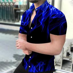 Camisa solta de manga comprida masculina, chama impressão 3D, tops grandes, botão respirável, moda casual, nova, verão - Image 5