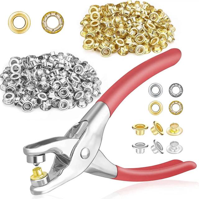 AY00-401Pcs 1/4 Polegada 6mm kit alicate ilhó ilhó, kit de ferramentas ilhó com 400 ilhós de metal em ouro e prata, ilhós