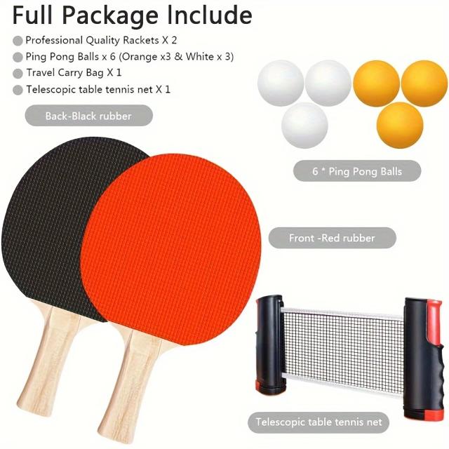Conjunto de Tênis de Mesa Portátil com Rede Retrátil e Bolsa de Transporte, 40+ Bolas