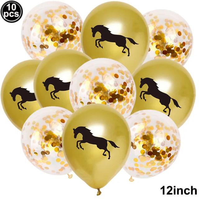Conjunto de 10 Balões de Látex com Confete e Lantejoulas para Festa de Aniversário Infantil Cowboy e Cowgirl