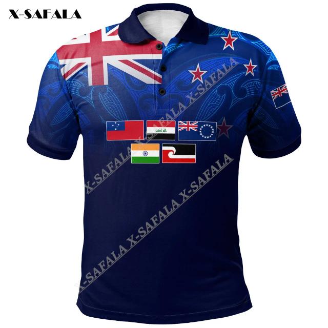 Camisas Polo Unissex Estampadas em 3D: Estilo Maori Koru com Samambaia Neozelandesa Kiwi de Alta Qualidade