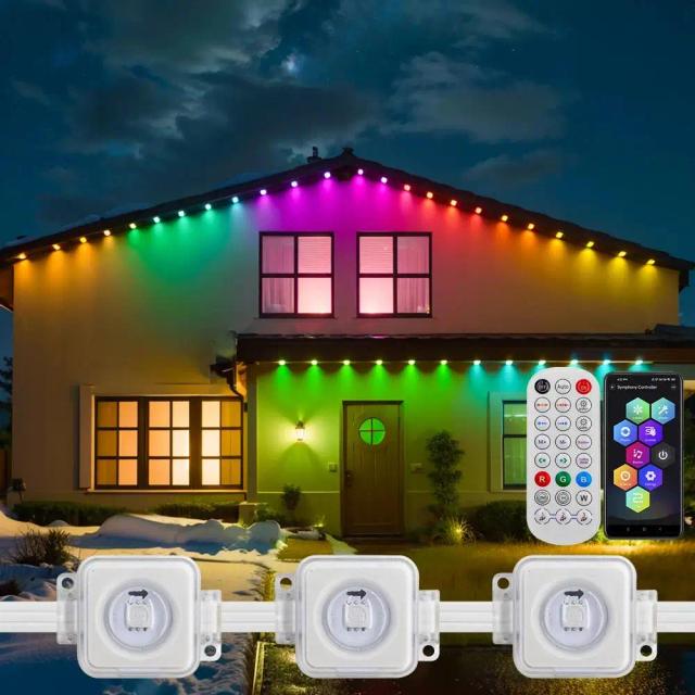 Luz de String LED RGB à Prova d'Água para Exterior, Iluminação Personalizada para Natal e Aniversários, 20m com Controle por App