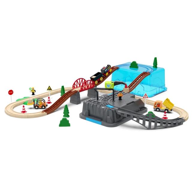 Conjunto de Trilhos Ferroviários de Madeira Trem Elétrico Magnético Montar Brinquedo Menino