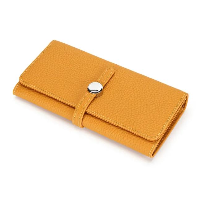 Carteira de couro genuíno de luxo para mulheres com zíper, porta moedas e suporte para cartões, alta qualidade e estilo.