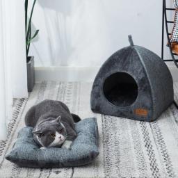 Cama macia semi-fechada quente para gatos, casa de sono profundo, cesta de animais, espreguiçadeira aconchegante, canil para cães pequenos, acessórios para gatos - Image 2