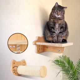 1pcCat Coçar Escalada Post Wall-montado Cat Hammock Bed Pet Móveis Kitten Wall Shelf Set Cat Perch Madeira Cat Tree House - Image 5