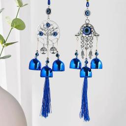 Pendurado Vidro Wind Chime, Olhos Azuis, Metal Bell, Decoração Étnica Artesanato, Olho do Diabo, Árvore da Vida, Decoração para Casa e Exterior - Image 1