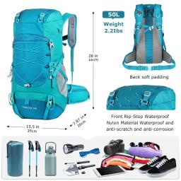 Westtune 50l mochila de caminhada com capa de chuva multifuncional saco de montanhismo ao ar livre para viagens trekking acampamento - Image 4