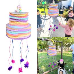 Mini fio pinata caixa de presente dos desenhos animados unicórnio estrela lanternas engraçado puxar fio corda foto prop crianças festa aniversário decoração do chuveiro do bebê - Image 1
