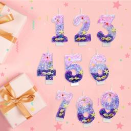 Velas de aniversário do tema sereia com lantejoulas, Velas rosa do aniversário roxo, Número 5 Velas, Topper do bolo, Velas de aniversário - Image 3