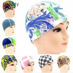 Impermeável cabelo longo nadar piscina chapéu, proteger os ouvidos, estampa flor, adultos e crianças formação, touca de natação, novo - Image 1