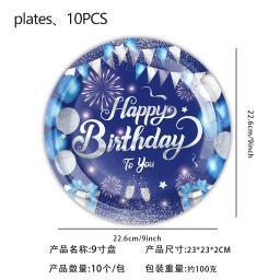 Decorações De Festa De Aniversário Azul, Talheres Descartáveis, Balões De Fogos De Artifício, Banner, Pratos, Copos, Guardanapos, Happy Birthday Party Decor - Image 3