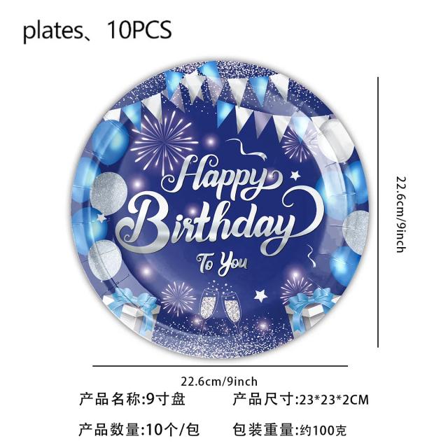 Decoração Completa para Festa de Aniversário Azul com Talheres Descartáveis, Balões, Banner e Acessórios Temáticos