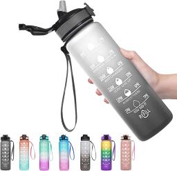 Garrafa de água esportiva com copo de palha, 1 Litro, Time Maker, à prova de vazamento, sem BPA, copo fosco para exterior, garrafa de bebida, 1 L - Image 1