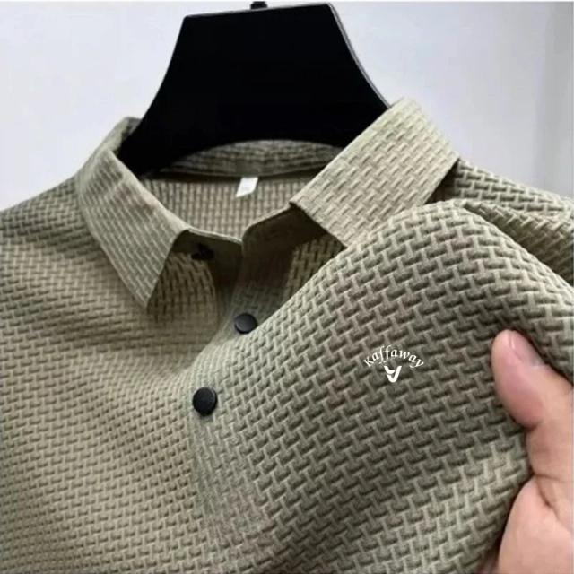 Camisa Polo Masculina Bordada Ice Cool Hollow em Malha com Lapela de Seda - Conforto Casual e Estilo Luxuoso para o Verão