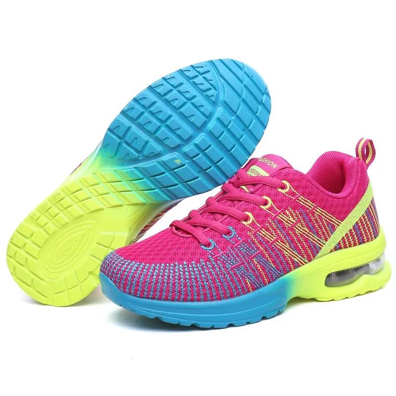 Mulheres Almofada De Ar Running Shoes para Tênis Moda Sneakers Lace Up Leve Respirável Lazer Ginásio Walking Shoes - Image 1