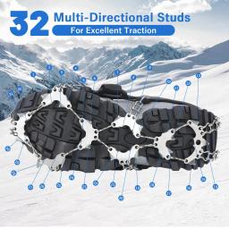 Tomshoo ultraleve 32 dentes garra de gelo de aço inoxidável antiderrapante sapato capa neve antiderrapante grampos dispositivo escalada suprimentos de segurança - Image 3