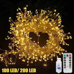 Usb fogos de artifício led luzes da corda 8 modos controle remoto guirlanda luzes de fadas festa de casamento natal jardim decorações para casa - Image 1
