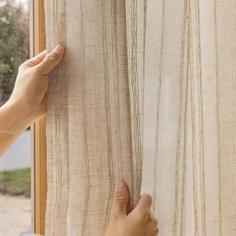 Linho Retro Cortinas artísticas, Sala Bay Window Screen, Estilo japonês, Estilo de madeira, Linho, 1Pc - Image 1