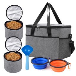 Saco de comida de cachorro multifuncional portátil, armazenamento de viagem para animais, lanche, mochila transportadora gato, suprimentos conjunto com tigela dobrável e colher - Image 2
