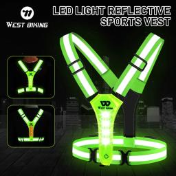 West Biking-Colete Refletivo com Luz LED, Colete Ajustável, Aviso Noturno, Carga USB, Trabalho, Pesca, Esportes, Correndo, Ciclismo - Image 2