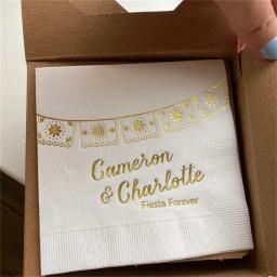 Guardanapos personalizados de coquetel, Banner de papel Picado, Decoração para casamento e festa, Guardanapos Fiesta Foil, 50Pcs - Image 1