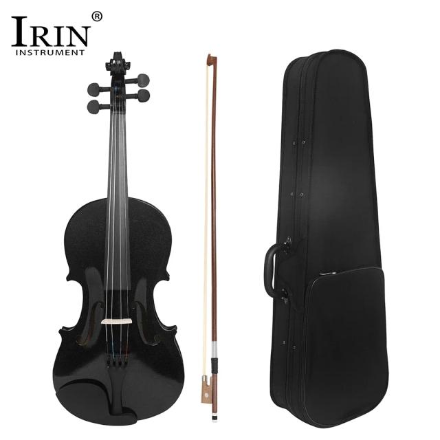 Conjunto Profissional de Violino Preto Irin V-10 em Madeira Maciça com Estojo de Pano e Arco para Prática
