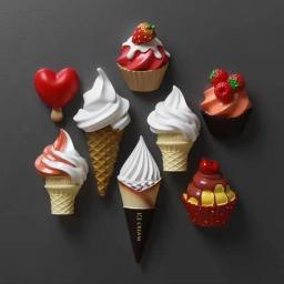 Simulação Ice Cream Frigorífico Adesivos, Fruit Flavor Cone, Decoração Foto de Parede, Resina, Brinquedos Infantis, Presente - Image 1