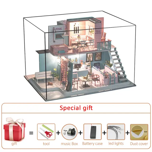 Casa de Boneca Grande com Móveis Miniatura: Kit DIY de Construção para Crianças e Adultos - Roombox, Vila e Jardim em Madeira