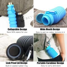 550ml portátil dobrável garrafa de água bpa livre à prova de vazamento silicone reusável acampamento ao ar livre dobrável esporte garrafas de água - Image 2